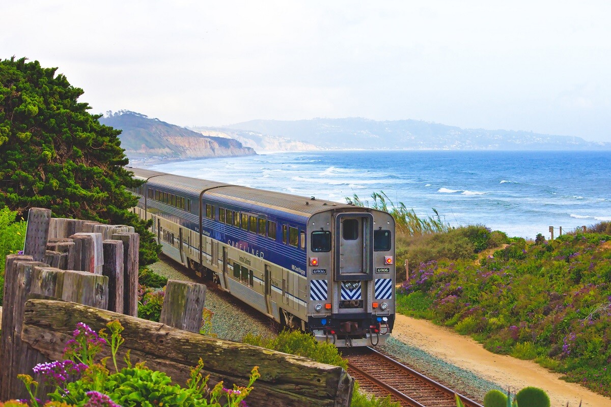 amtrack train on California coast
